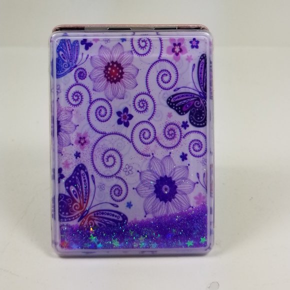 Butterfly snow glove affect floating glitter and stars mirror compact. - Picture 1 of 6